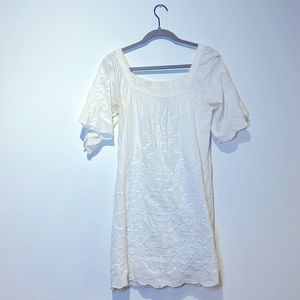 White stitched bohemian dress.